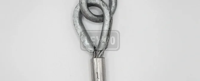 Stripped Thimble Loop Secured to Machinery Eye Bolt with Nut and Washer
